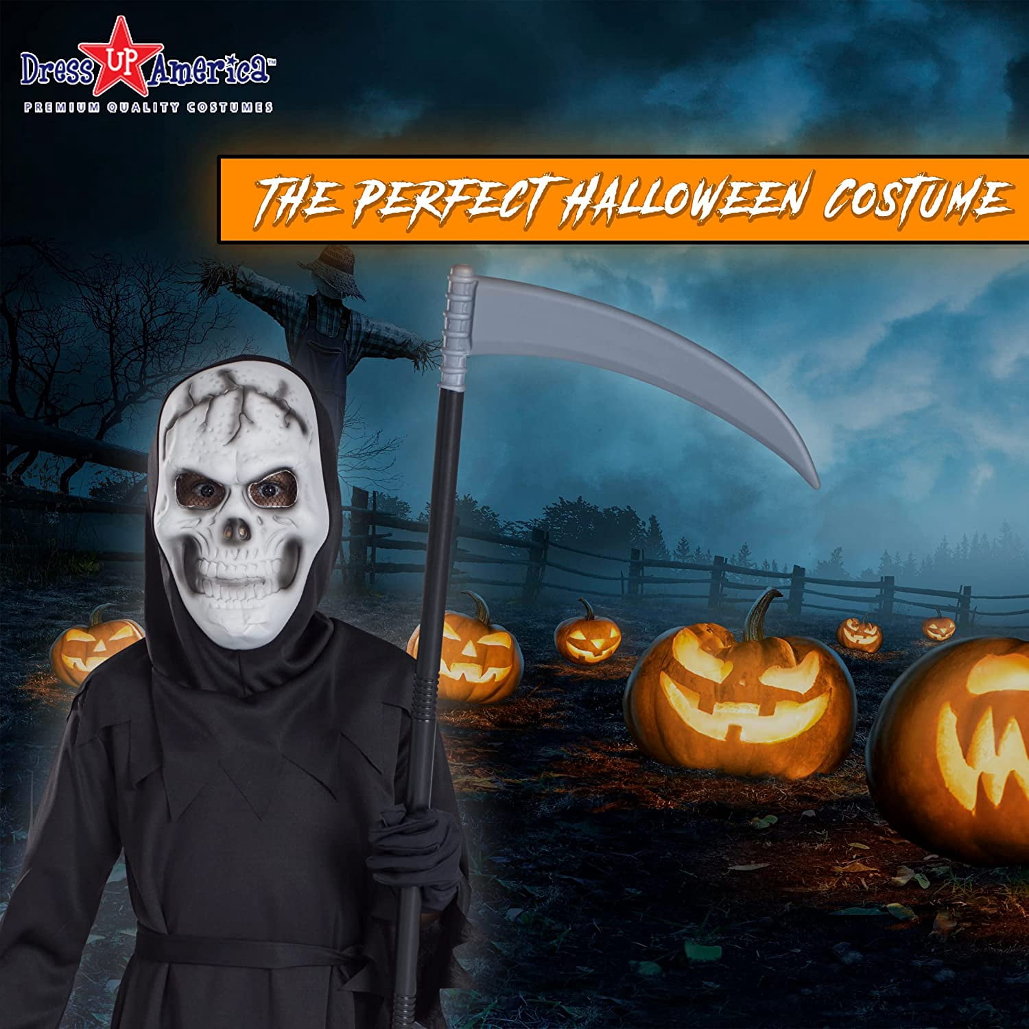 Dress Up America Sensenmann-Kostüm Für Kinder – Komplettset Mit Umhang, Maske, Sense & Handschuhen – Grusel-Outfit Für Halloween