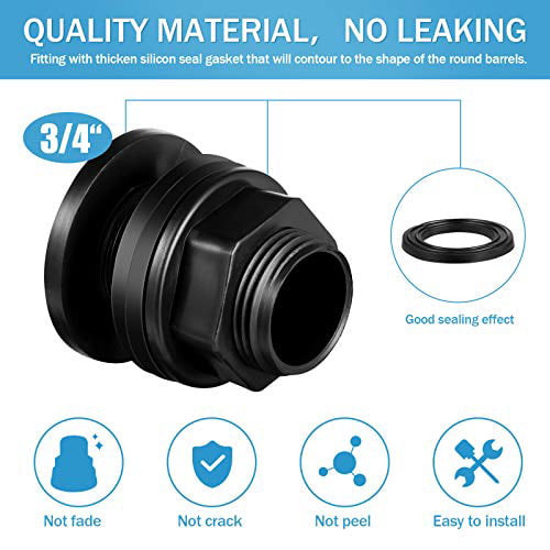 4 Pieces Spigot PP Bulkhead Fitting with Double Threaded Water Tank Connector for Rain Barrels 3/4 Inch Male 1/2 Inch Female Black Tubs Aquariums Water Tanks Pools 