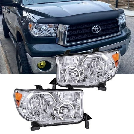 Nilight Headlight Assembly for 2007 - 2013 Toyota Tundra 2008-2017 Sequoia Headlamps Replacement Chrome Housing Amber Reflector Driver and Passenger Side