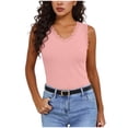 thumbnail image 3 of Craaazy Womens Summer Tops, Solid Color V Neck Sleeveless Ribbed Tank Top, Fitted Plus Size Blouse with Lace Detail for Work, Going Out, Holiday, 3 of 9