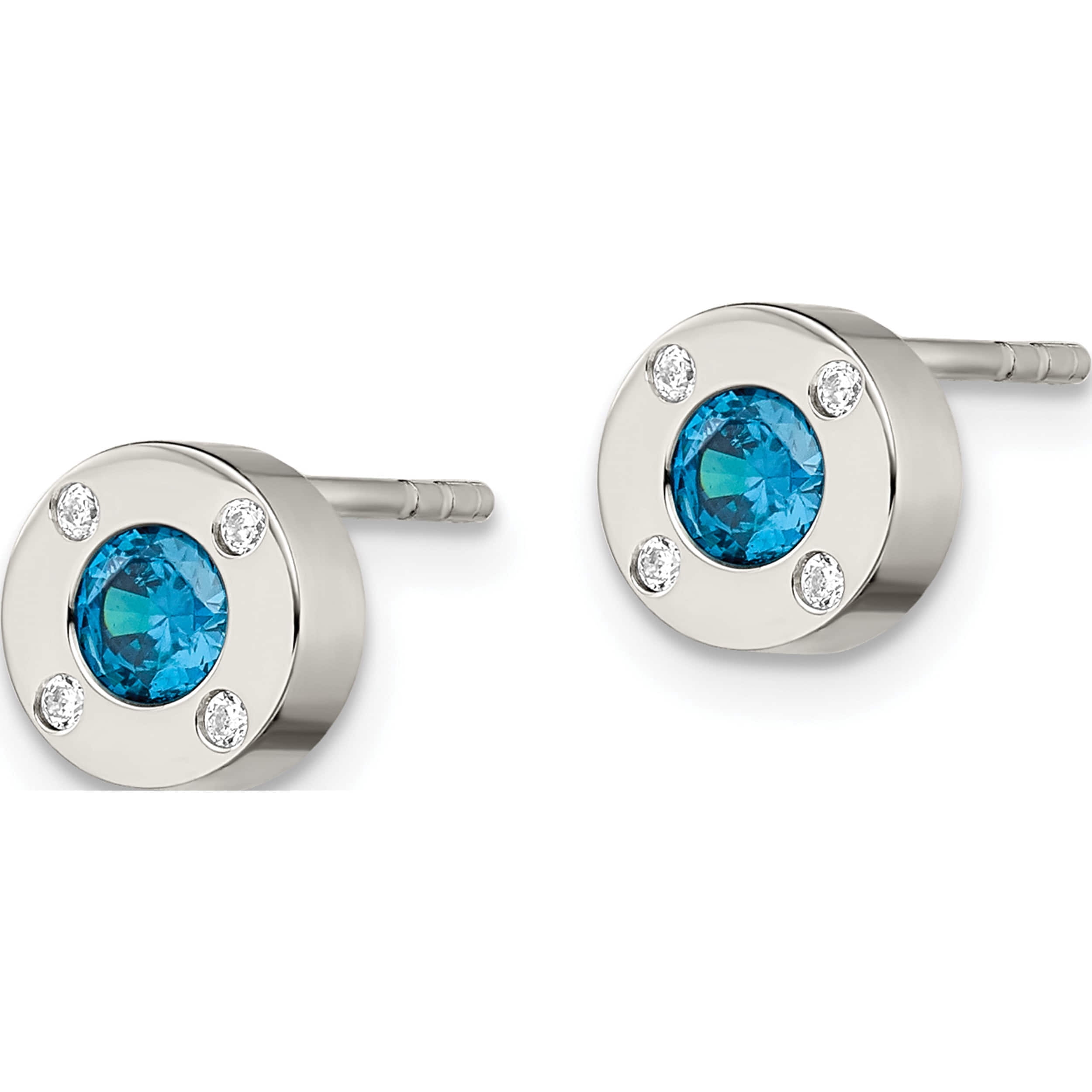 Stainless Steel Polished Blue And Clear Cz Post Earrings Made In China sre1014