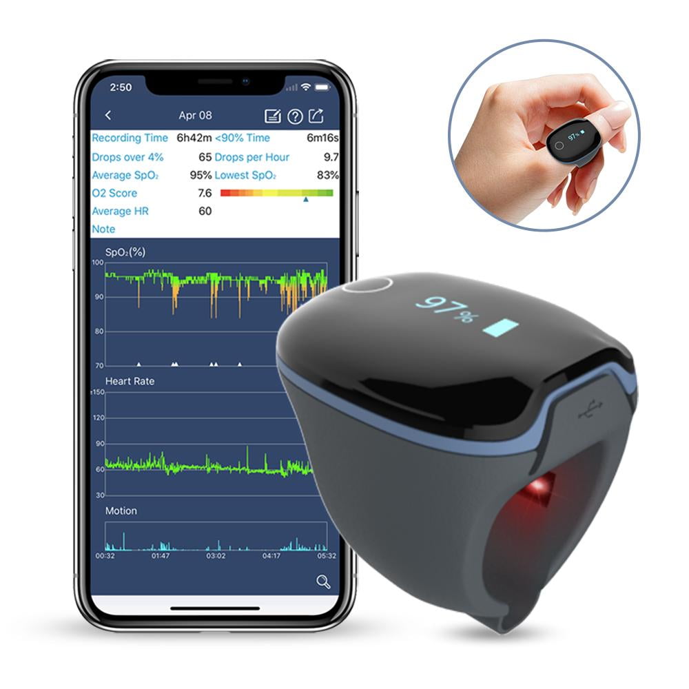 LOOKEE® O2Ring by Wellue, Continuous Ring Sleep Monitor | Overnight Tracks Blood Oxygen Level