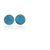 Sky Blue Turquoise Gemstone Bezel Setting Gold-plated Stud Earring for Engagement, Anniversary Gift