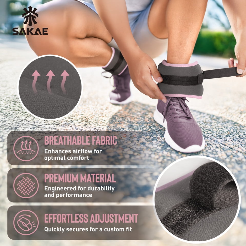 SAKAE Pink Exercise Step Platform Set with Ankle Weights & Measuring Tape, Adjustable Height 2 Level Risers Workout Step Trainer, Aerobic Steppers for Home Gym Exercise Fitness Workout