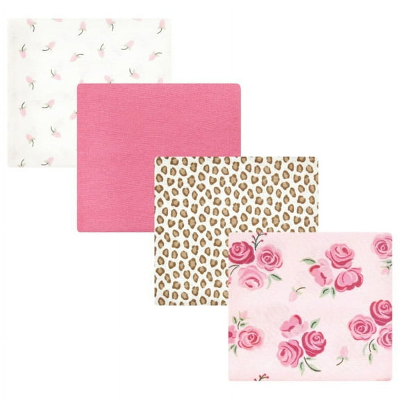 Hudson Baby Infant Girl Cotton Flannel Receiving Blankets, Blush Rose, One Size