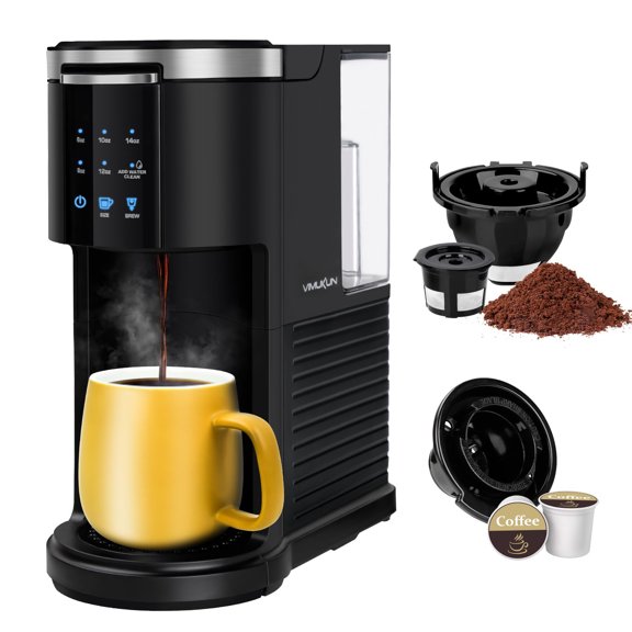 VIMUKUN Single Serve Coffee Maker for K-Cup Pod and Ground Coffee, 6 to 14 oz Brew Sizes, 40 oz Removable Water Reservoir, Single Cup Coffee Brewer with Self-cleaning Function