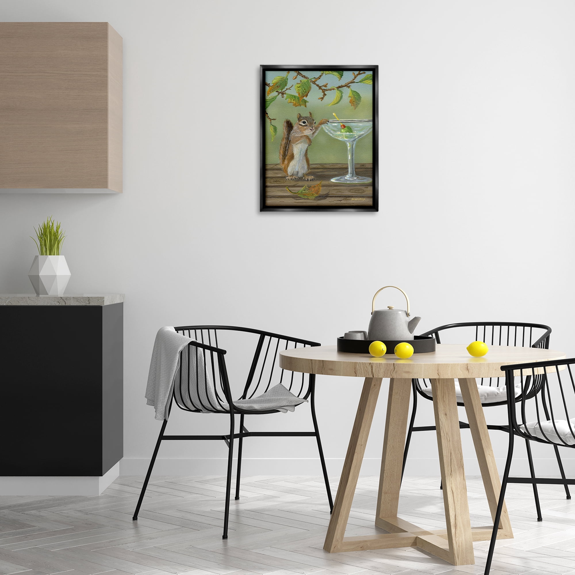 Stupell Industries Happy Hour Chipmunk Food & Beverage Painting Black Floater Framed Canvas Art Print Wall Art, 17 x 21