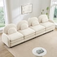 thumbnail image 4 of HUTWIFE 129.1" 4-Seater Teddy Velvet Sofa Beige White Modular Couch with Curved Back & Lumbar Pillows, 4 of 9
