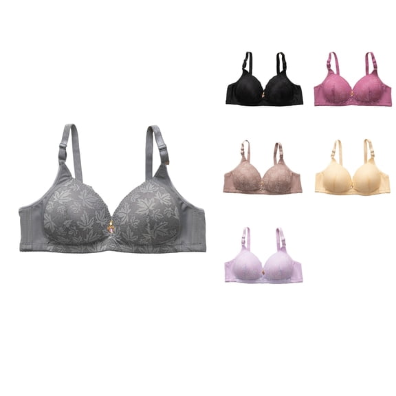 Loopsun Womens Daily Bra, Thin Bras for Ladies, Women's Wireless Back Closure Lace Patchwork Lightweight Breathable Soft Everyday Bra Purple, 40/90BC