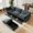 Gray, variant on Newest L-shaped 3-seater modular sofa,,1 movable footstool, crescent-shaped armrests,,wraparound back,arm cushions, chenille fabric, wheat colour.