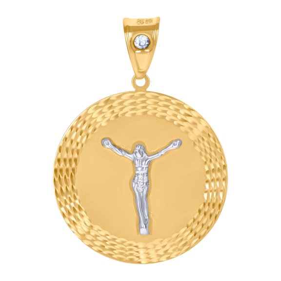 10k Gold Two-tone Dc Mens Jesus Height 52.3mm X Width 36.6mm Religious Charm Pendant Necklace for Men