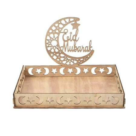 

Fongwan Ramadan Wood Tray Mubarak Party Food Tray Moon & Star Tray Table Decorations Small Wood Tray
