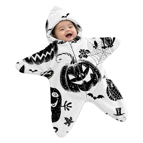 YunPes Starfish Baby Onesie Spooky Season Funny Graphic Jumpsuit Soft Plush Fall Winter Cozy Outfits Infant Newborn Halloween Party Dress-Up Wear