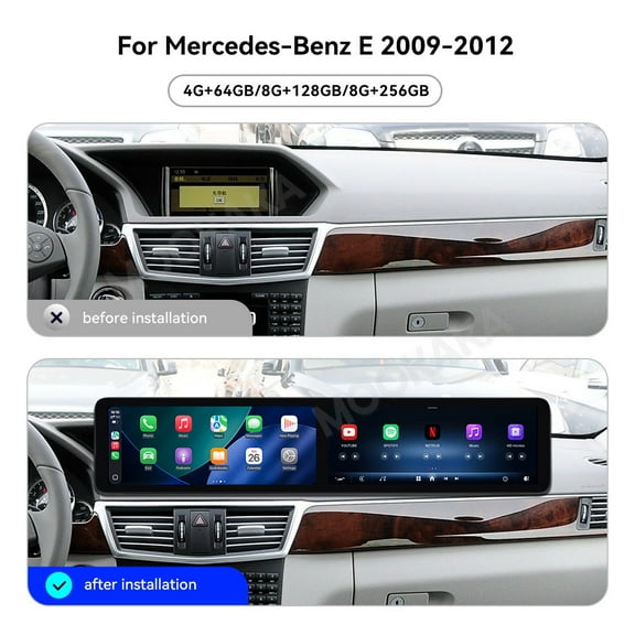 MOOKAKA Dual 12.3" Smart Display Car Radio Audio Media Player for Mercedes-Benz E 2009 2010 2011 2012 Model Universal Navigation GPS Upgrade Headunit Android Replacement HD Screen Carplay Accessories