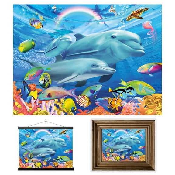 3D LiveLife Lenticular Wall Art Dolphin Family from Deluxebase Unframed 3D Ocean Poster Decor
