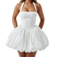 thumbnail image 3 of Women Sleeveless Halter Dress Casual Tie Up Backless Corset Bubble Beach Party Dress White XS, 3 of 9