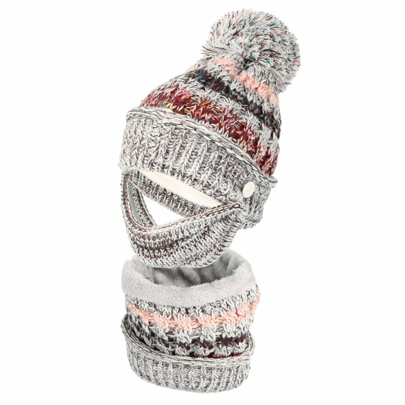 WITHMOONS Knit Fairs Isle Nordic Bobble Pom Beanie Hat DZX0024 (Grey)
