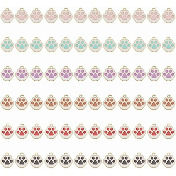 1Set 72Pcs 6 Colors Alloy Enamel Pendants Cat Paw Print Charm Mixed Color 17.5x15x1mm Hole: 1.8mm 12pcs/color