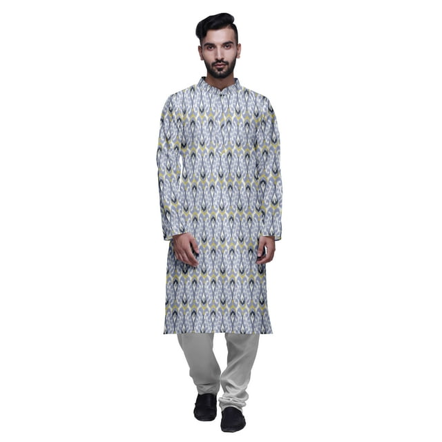 Atasi Kurta Pyjama de Fête pour Hommes, Col Mandarin, Ensemble Ethnique Imprimé Kurta