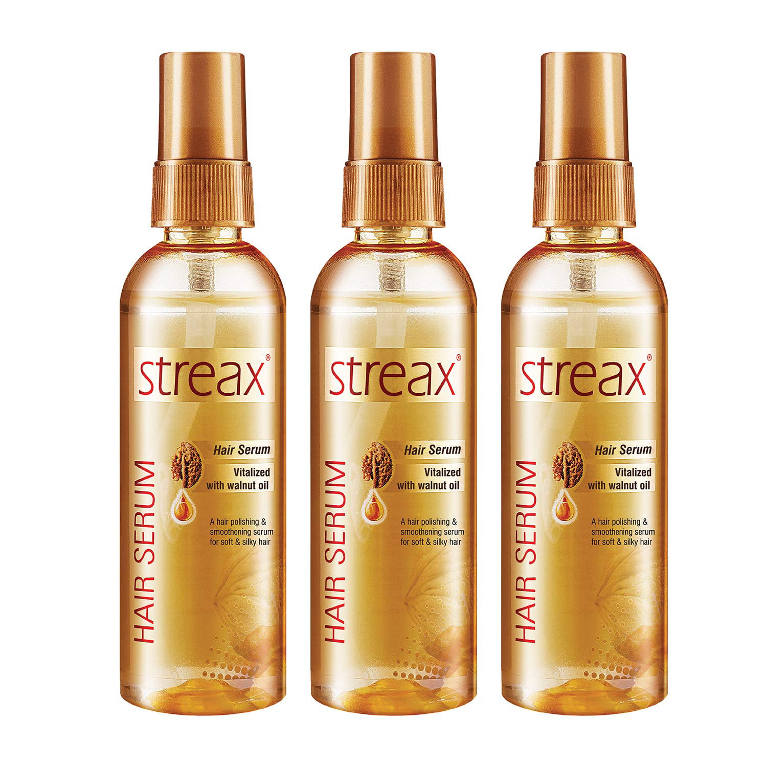 Streax Hair Serum for Women & Men, 100ml (Pack of 3) | Contains Walnut Oil  | Instant Shine & Smoothness | Regular use Hair Serum for Dry & Wet Hair |  Gives