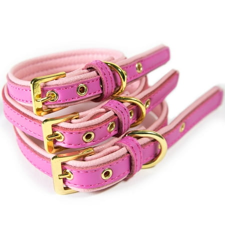 CoreLife Dog Collar / Cat Collar, Hot Pink & Light Pink Padded Two-Toned Vegan Leather Pet Collars for Small and Medium Dogs and