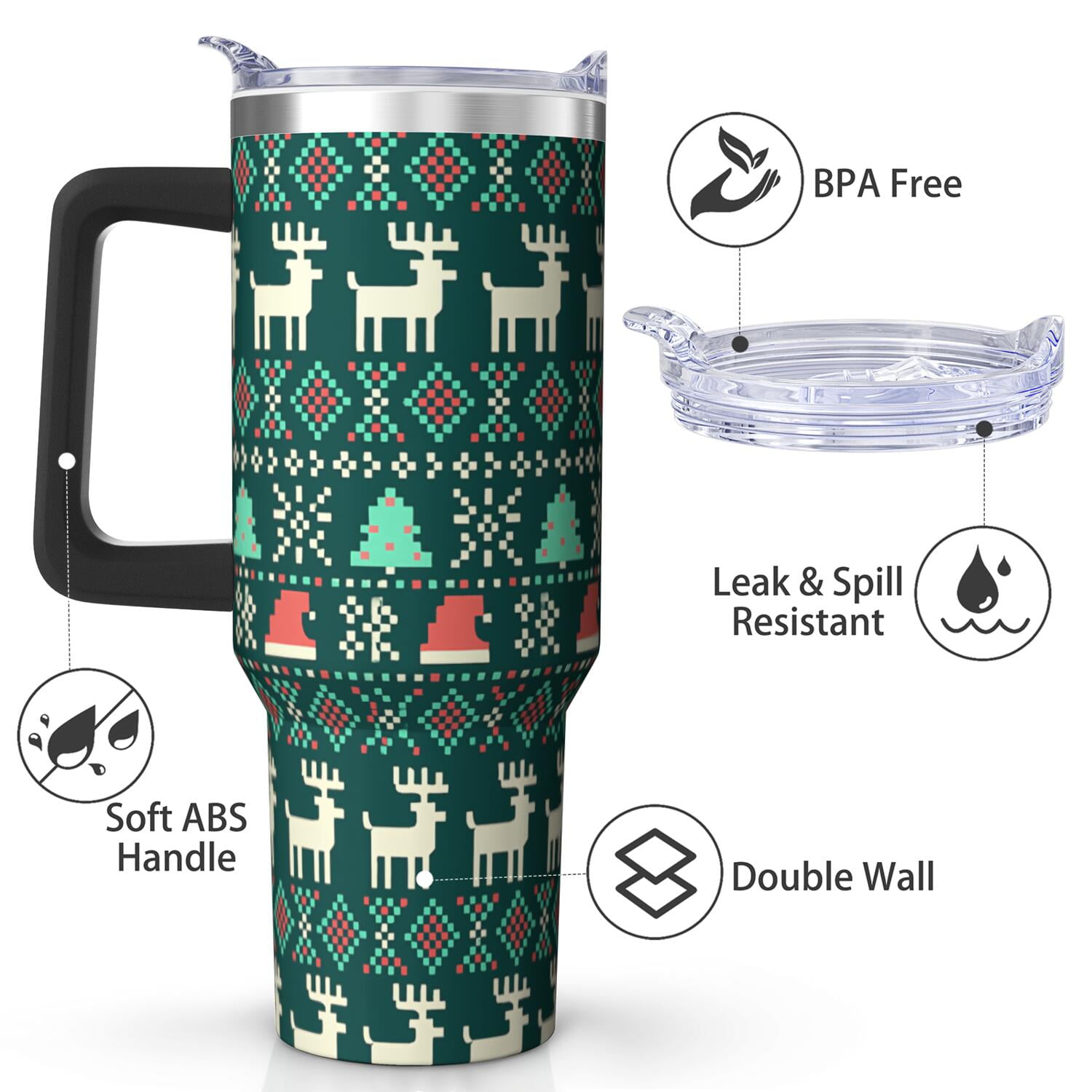 1pc 40 oz Christmas Tumbler with Lid and Straw Stainless steel Insulated tumblers Cute water bottle Travel/Gym coffee tumbler Gifts for Women/men