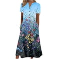 thumbnail image 3 of Cameland Robe d'Été pour Femmes Décontractée Col en V Boutons Manches Courtes Imprimée Robes Évasées avec Poche, 3 of 4