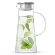 JoyJolt Breeze Glass Pitcher with Stainless Steel Lid and Spout, with Handle, for Water, Juice, Tea, Milk