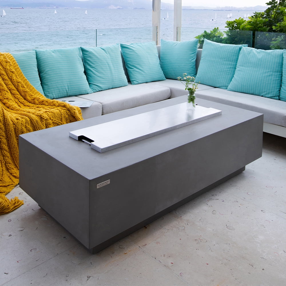 Elementi Granville Gas Fire Pit for Outside Outdoor Fire Pit Table Smokeless Fire Pit Concrete Rectangular Fire Table Patio Heater Fireplace 45000 BTUs - Grey, 60 x 27 Inches