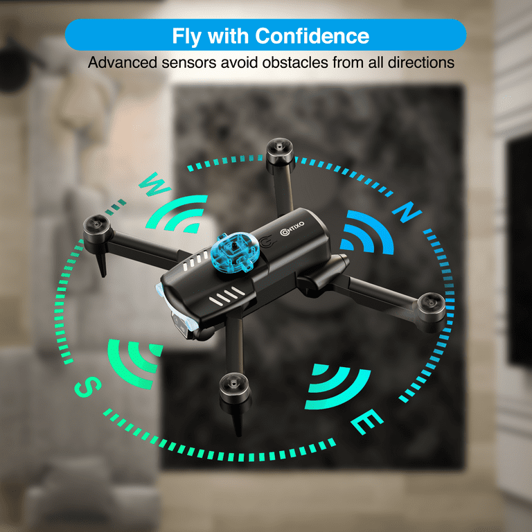 Contixo Foldable Drone with Camera 1080P HD FPV Mini Drone for Kids Beginners Brushless Motors 2 Batteries LED Lights Carrying Case Obstacle