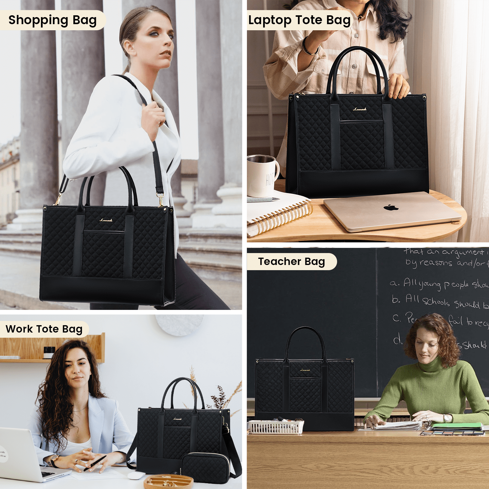 Lovevook Tote Work Bag for Women,Canvas Tote Laptop Bag 15.6" Fashion Large Handbag with Clutch Purse Daily for Office College Teacher Travel