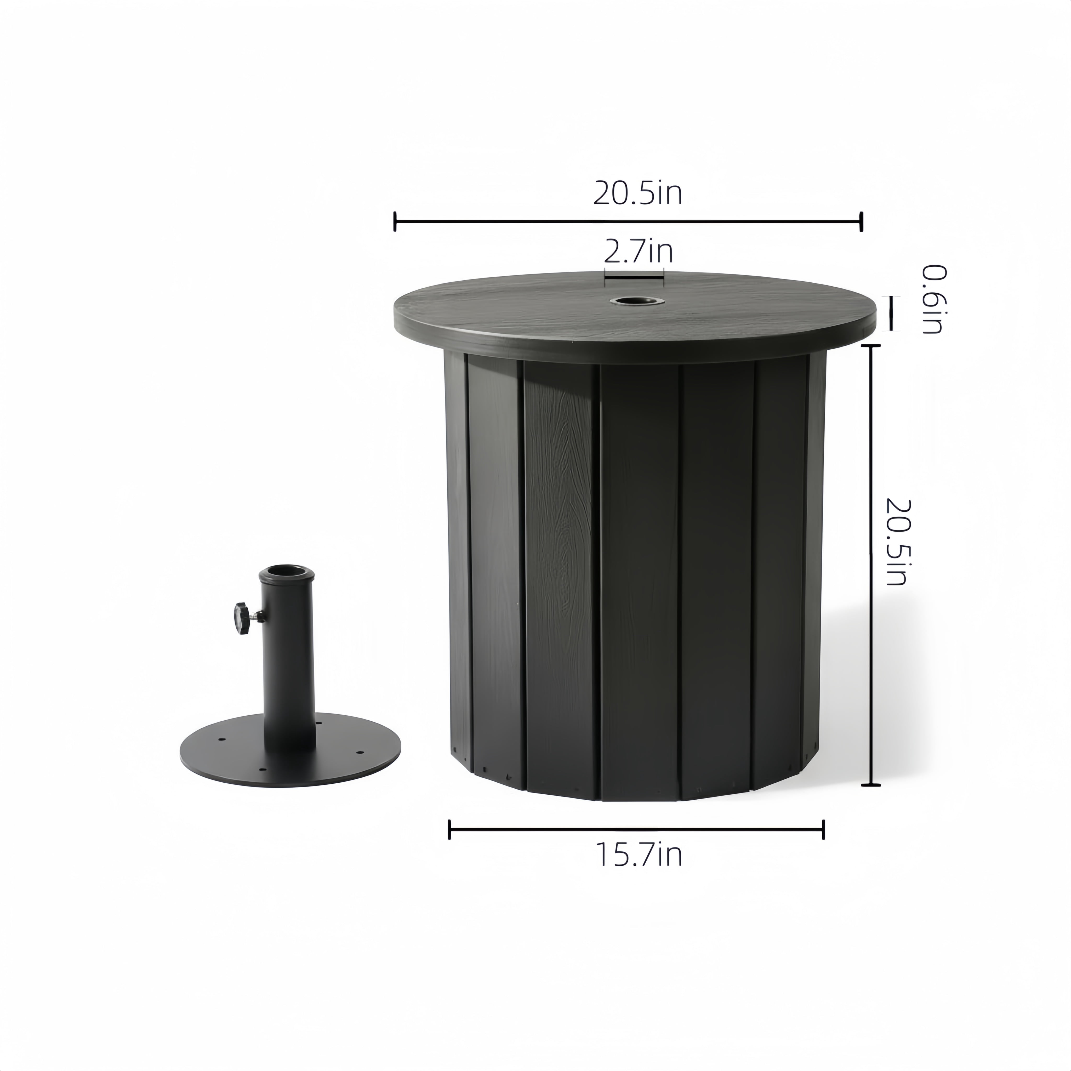 2-in-1 Outdoor Umbrella Side Table for Poolside/Yard/Deck,5cm Extended Desktop, 1.5-1.9 Inch Umbrella Hole, Fillable 5 Gallon Water Bag Base, Black