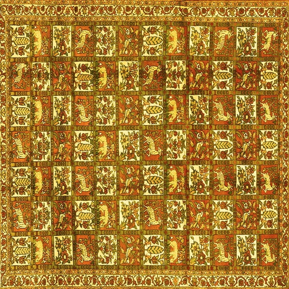 Ahgly Company Machine Washable Indoor Square Persian Yellow Traditional Area Rugs, 5' Square