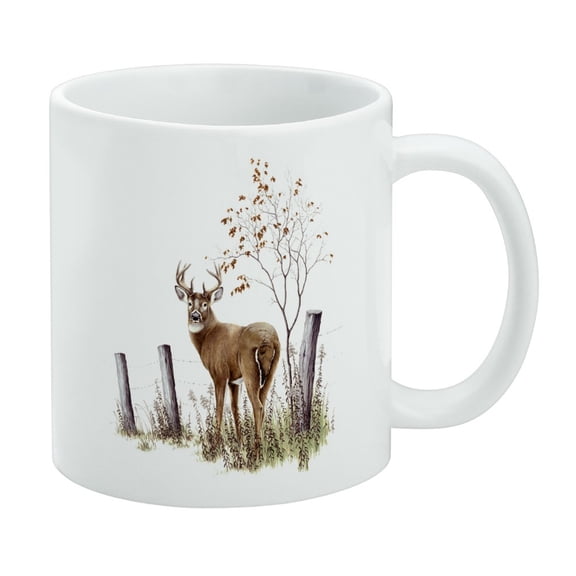 Deer Buck at the Fence White Mug