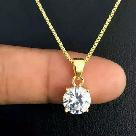2Ct Round Cut Real Moissanite Women Pendant 14k Yellow Gold Plated 18" Chain