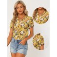 thumbnail image 2 of Blusa floral Allegra K mujer cuello En V hawaiano verano botones Amarillo M, 2 of 5