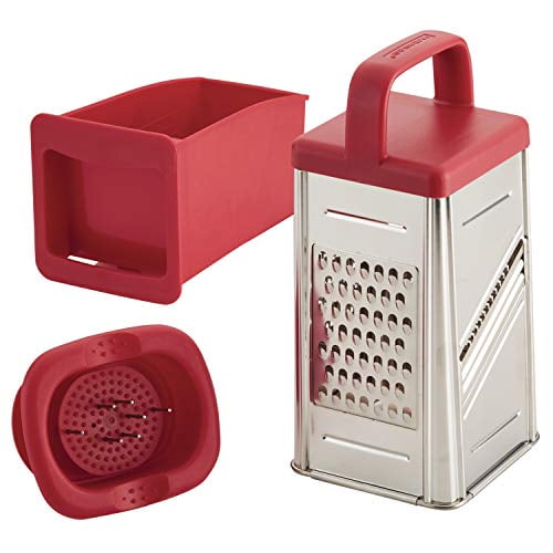Rachael Ray 47649 Box Stainless Steel Grater, 4 Cup, Red