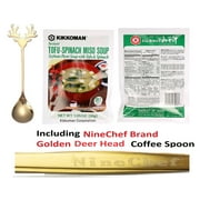 Kikkoman Instant Tofu Spinach Miso Soup SoyBean paste Soup with Tofu and Spinach (Pack 1) Plus NineChef Brand Coffee Spoon, Made in Japan