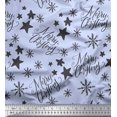 thumbnail image 1 of Soimoi Blue Poly Georgette Fabric Star & Snowflakes Text Print Fabric by the Yard 42 Inch Wide, 1 of 5