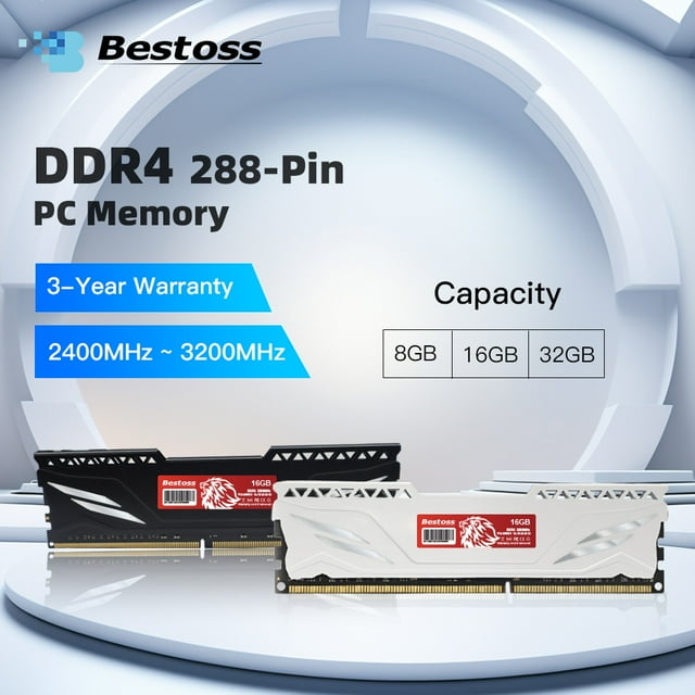 DDR4 MEMRIA 8 Go 16 Go 32 Go 3200MHz PC de Bureau Dimm Haute Performance RAM, Compatible Intel & AMD 16G(2x8G)3200 Blanc