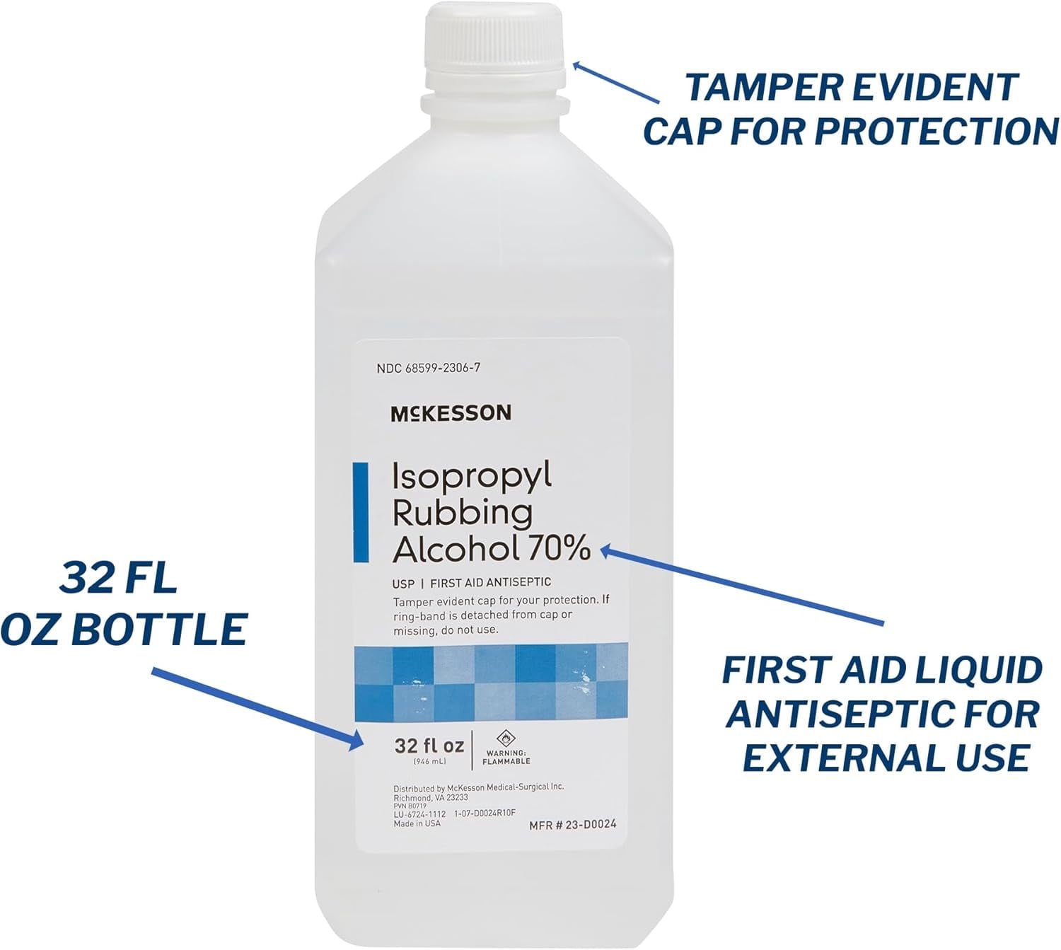 McKesson Isopropyl Rubbing Alcohol 70% USP First Aid Antiseptic, 32 oz, 12 Count