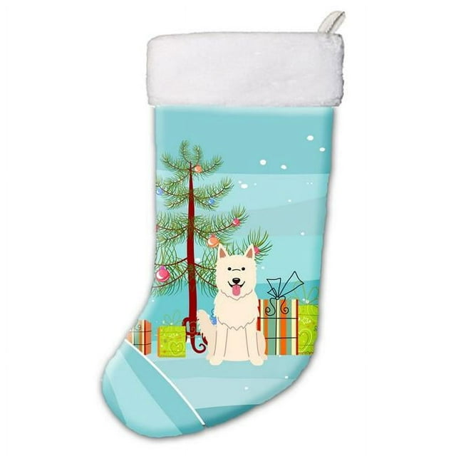 Carolines Treasures BB4170CS Merry Christmas Tree White German Shepherd Christmas Stocking