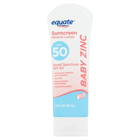 (2 pack) Equate Baby Zinc Broad Spectrum Sunscreen Mineral Lotion, SPF 50, 3.0 fl