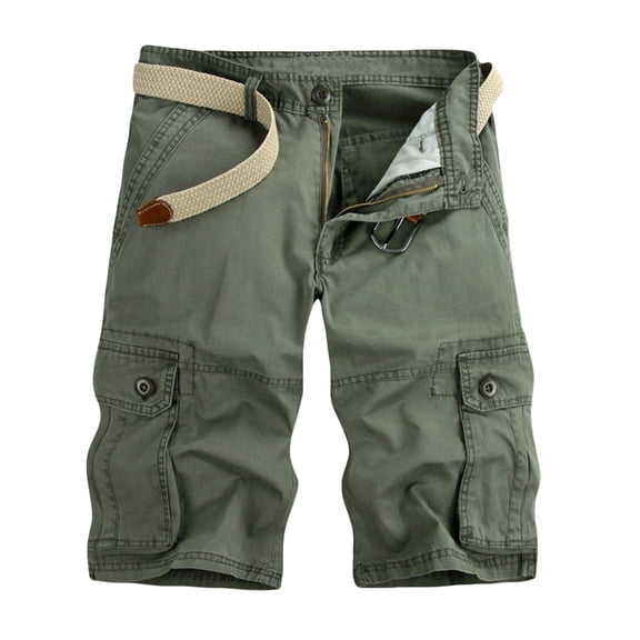 WREESH Men's Cargo Shorts Casual Solid Fashion Zipper Button Pockets Cropped Cargo Shorts Outdoor Workout Shorts Olive Green