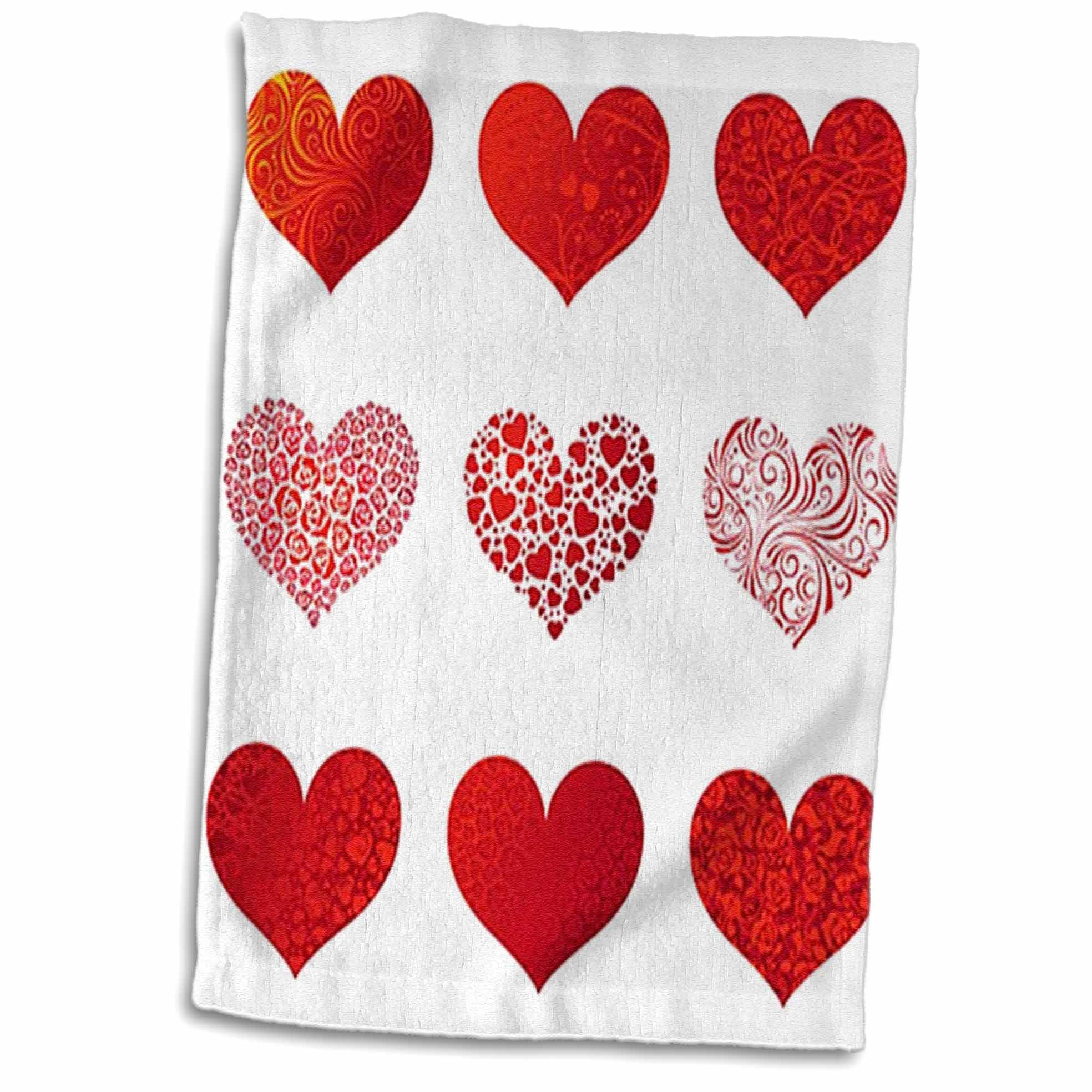 3dRose Valentine 9 Red Hearts Towel, 15 by 22inch