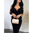 thumbnail image 4 of Women's Black Deep V-Neck Sleeveless Midi Dress – Low Back with Ruffled Hip Detail-Black, 4 of 5