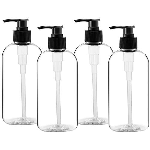 4pcs 500ml Pump Bottle Black Plastic Bathroom Pump Dispensable Reuseable 