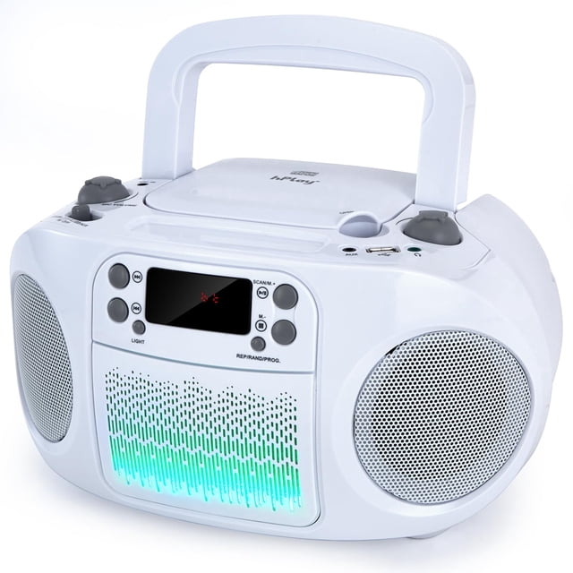 Reproductor de CD Boombox HPlay GC09 para niños con carga superior Bluetooth, color blanco