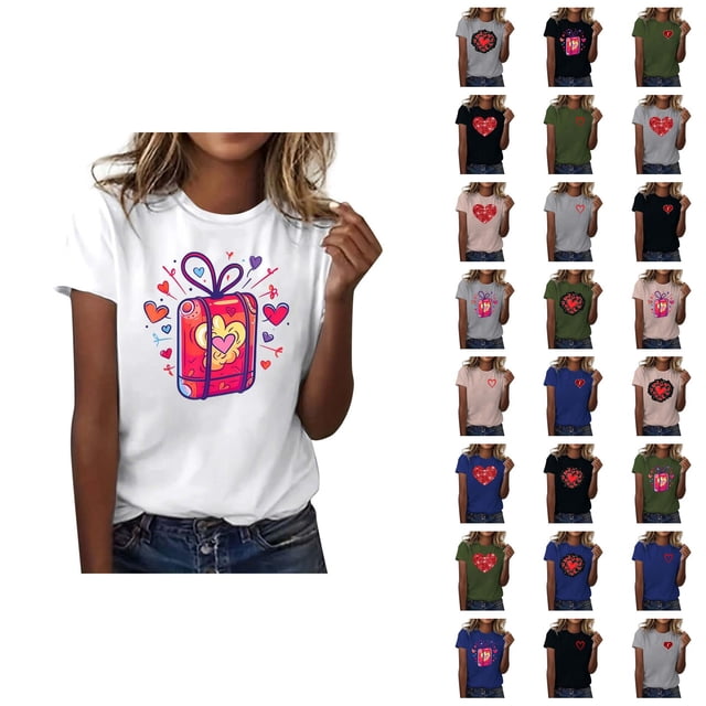 T-shirt Femme Saint-Valentin 2026 Mode Manches Courtes Col Rond Cœur Graphique