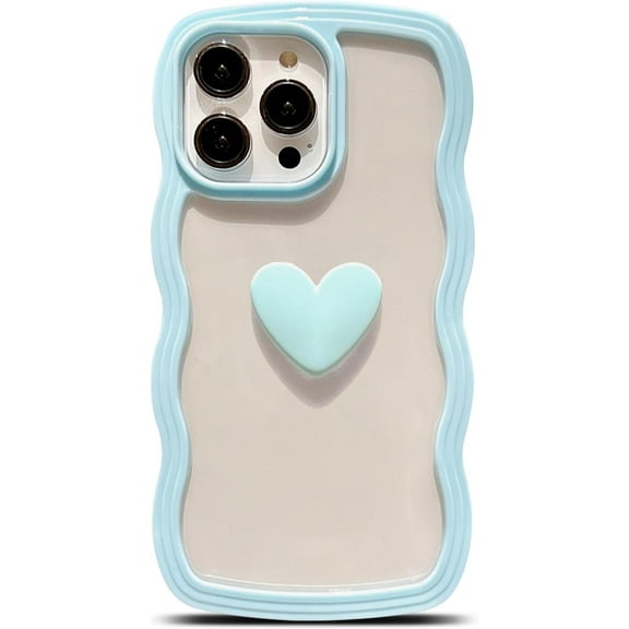 Compatible with iPhone 14 Pro Max Case,Cute 3D Love Heart Case,Fashion Candy Color Curly Wave Frame Soft Shockproof Protective Clear Soft Silicone Phone Cover for Women(Light Blue)